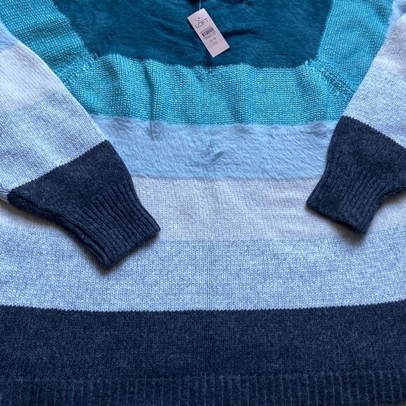 LOFT PLUS Knitted Wide Striped Crewneck Wool Blend Sweater - Picture 5 of 7